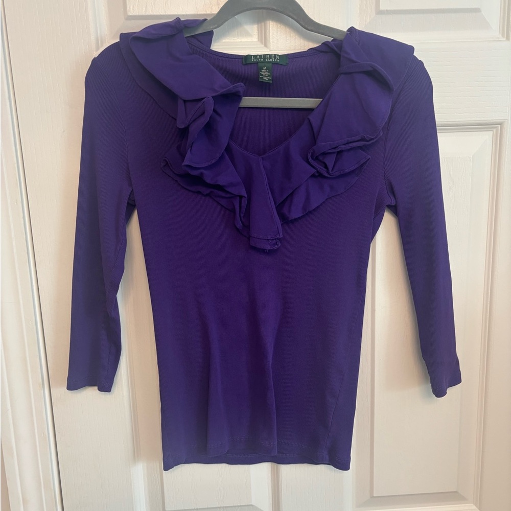 Ralph Lauren Deep Purple Ruffled Blouse. Medium